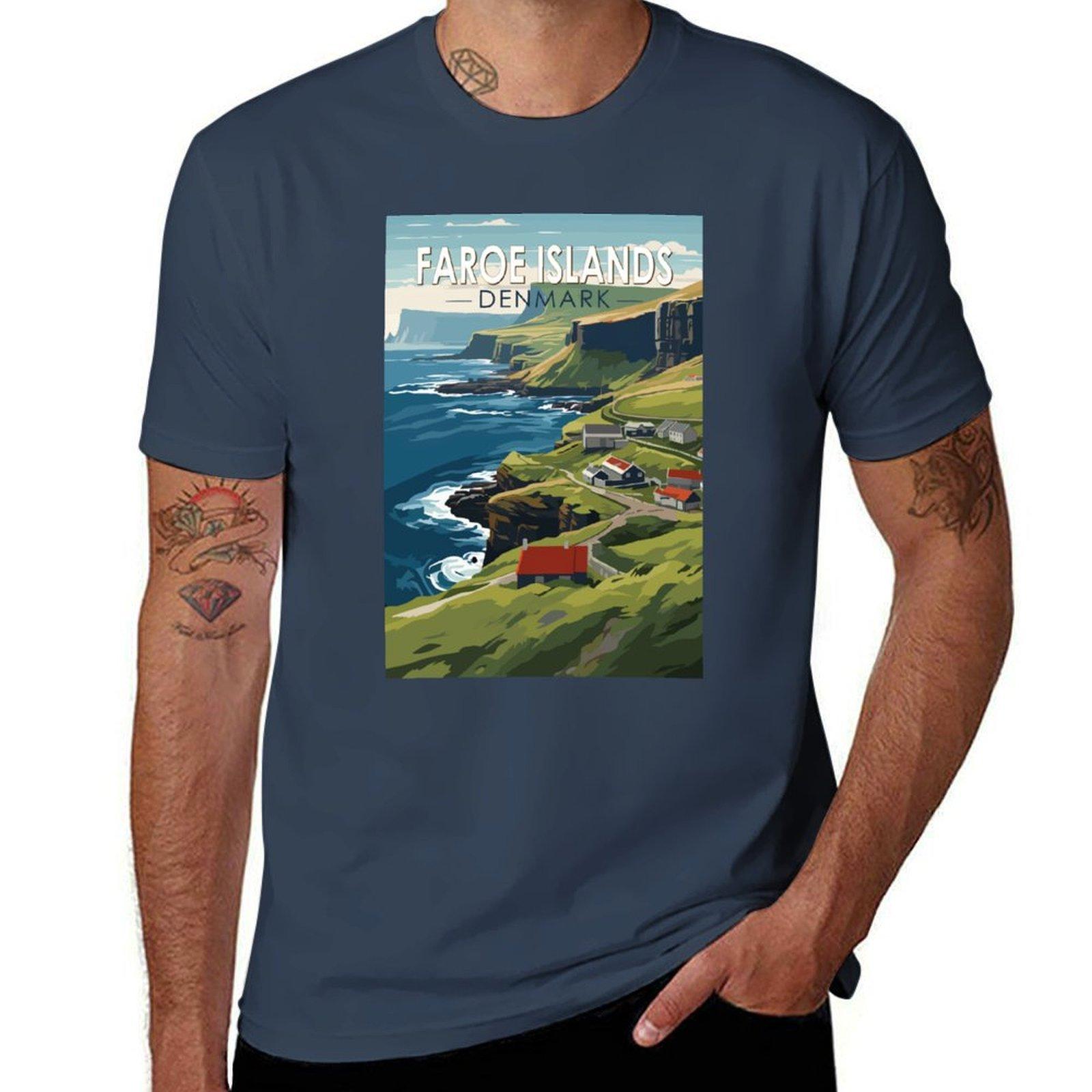 Faroe Islands Denmark Travel Art Vintage Tshirt Summer Casual Loose Tshirt S
