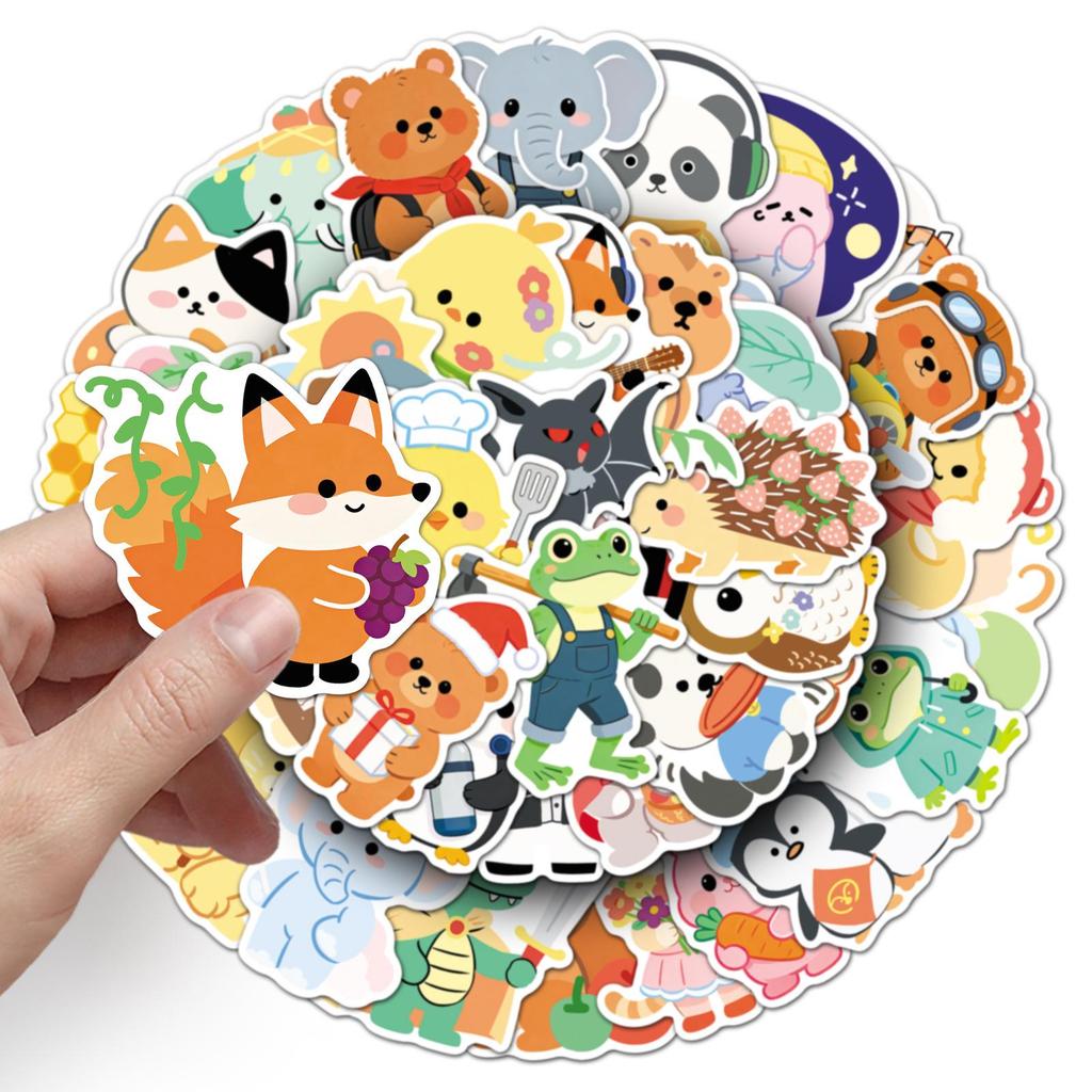 50 Cute Animal Stickers: Hand-Painted, Waterproof Cartoon Decorations for Phone and Thermos