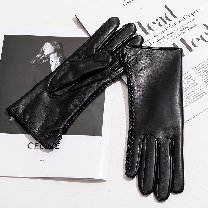 Women's Genuine Leather Winter Warm Gloves for Outdoor Sports, Thickened Matching Apparel Gloves