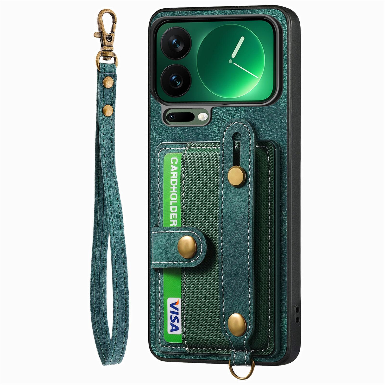 

For Xiaomi 17 Pro Case Retro PU Leather Back Phone Cover with Card Holder/Wristband Kickstand