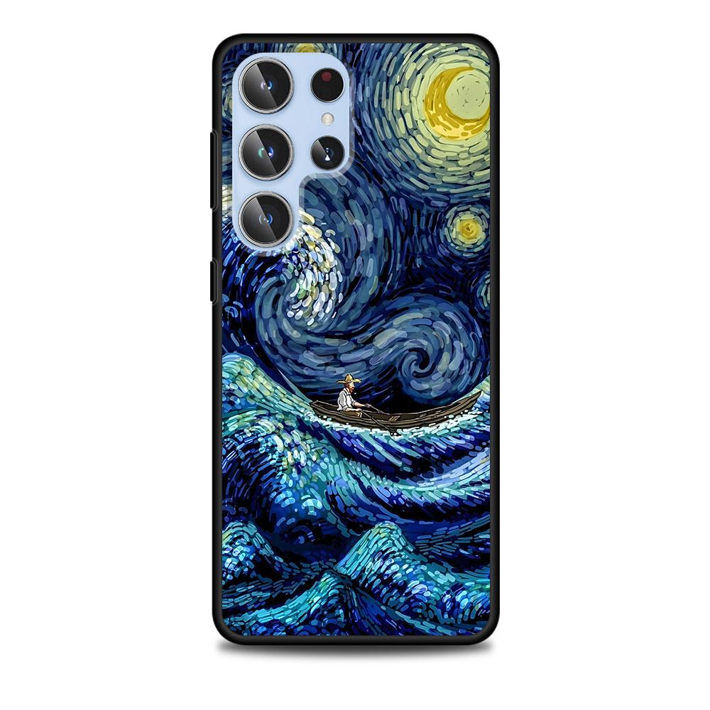 Starry Night Van Gogh Art Case for Samsung Galaxy S23 S21 S20 FE S24 S22 Ultra S10 S10e S9 Plus Soft Black TPU Phone Cover