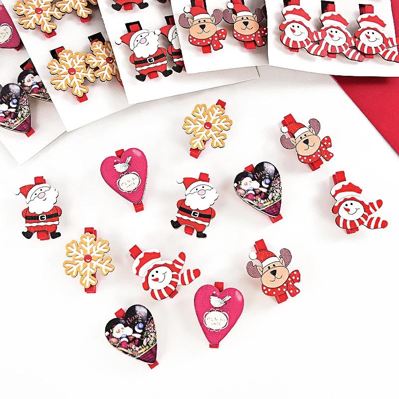 6PCS/SET Popular Christmas cartoon wooden clip with cute and exquisite decoration atmosphere