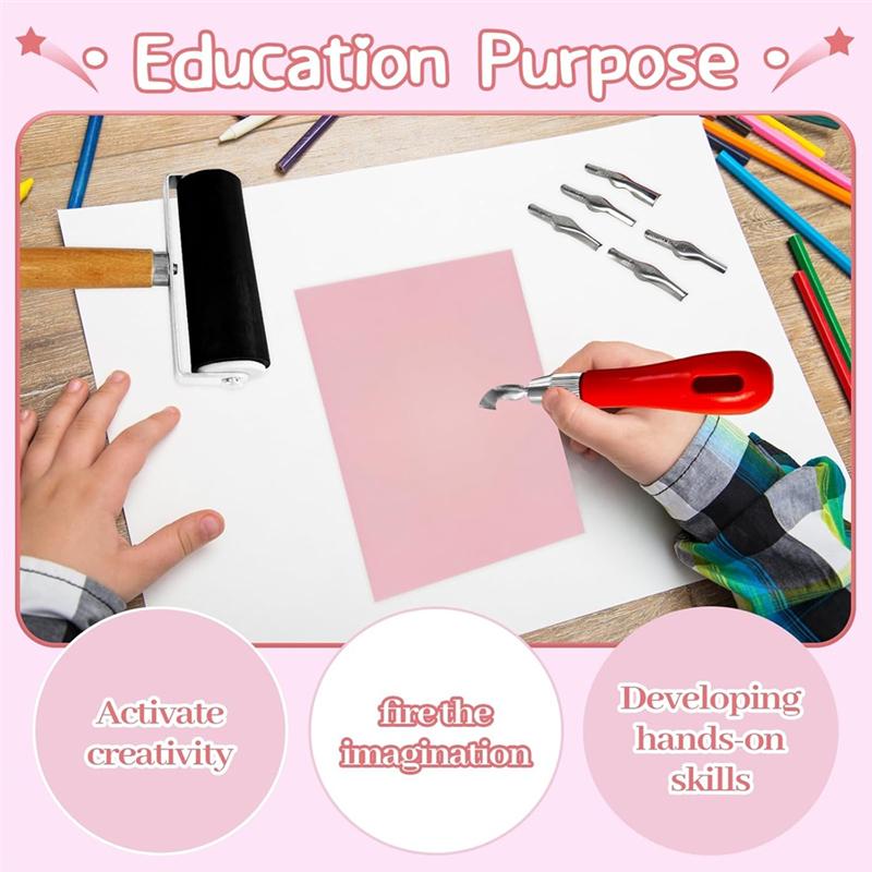 M-Modern-Pink Rubber Block For Stamp Maker , 4 Pack Rubber Carving Blocks , Stamp Carving Blocks With Cutter Tools , DIY Printma