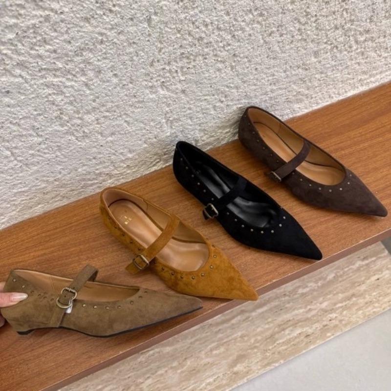 Fashion New Style Fashion Luxury Square Heel Ballet Flats Solid Buckle Strap Shoes Female High Quality Concise Flats Zapatos Mujer