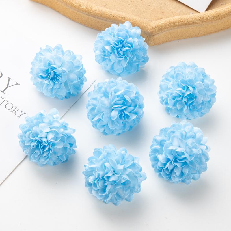 50Pcs Artificial Hydrangea Flowers for Wedding Garden Home Decor Christmas Party Diy Candy Box Scrapbook Pink Ball Chrysanthemum