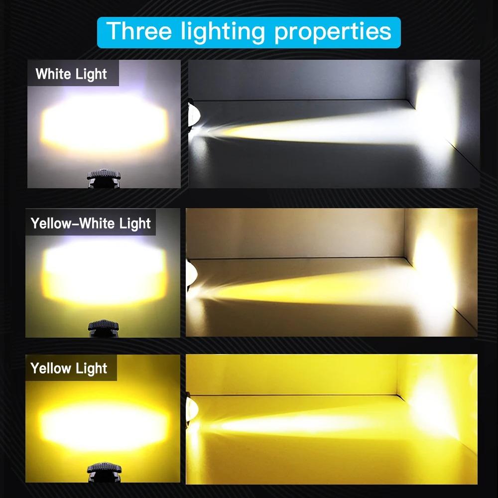 Motorcycle LED Headlight Projector Lens Dual Color ATV Scooter for Moto Bike Car Headlamp Light Auxiliary Spotlight Fog Light