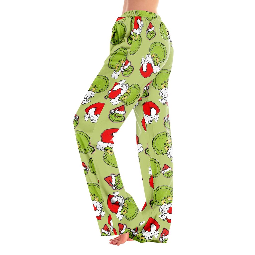 Adult Fashion Loose Christmas Printed Casual Pants Home Pajama Pants (No Drawstring)
