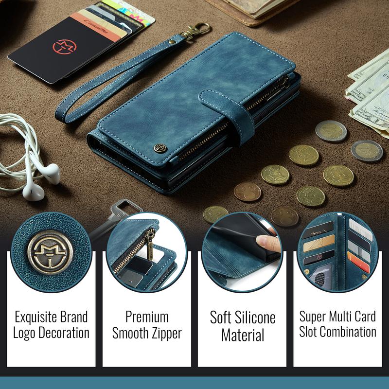 Leather Zipper Wallet Case For Samsung Galaxy A14 A15 A16 A17 A24 A25 A33 A34 A35 A36 A53 A54 A55 A56 A71 A72 4G 5G Phone Cover
