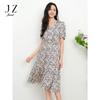 JUZUI Elegant Floral Waist-Cinching Tea Dress