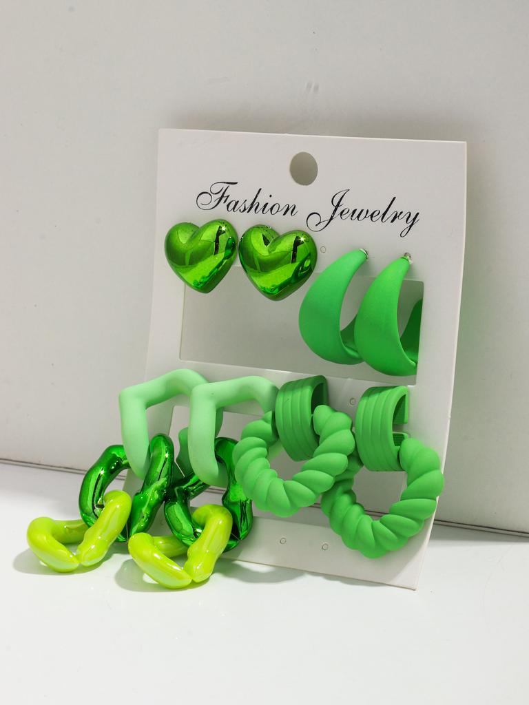 Fashion Green Geometric Acrylic Earrings Set for Women Heart Shaped Resin Earring Pack Party  Jewelry