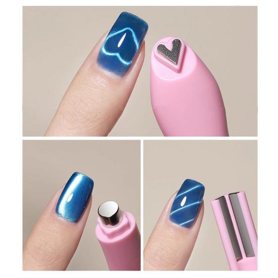 2Pcs Cat Eyes Nail Magnet Gel Nail Polish Love Heat Round Line Shape Nail Art Magnet Pen Home Salon Women Cat Eyes Magnetic Manicure Art Tools