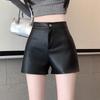 Women's Fall Winter Y2K Matching Shorts Black PU Leather Slimming Base Outer Wear A-Line High Waisted Hot Pants Mini Shorts