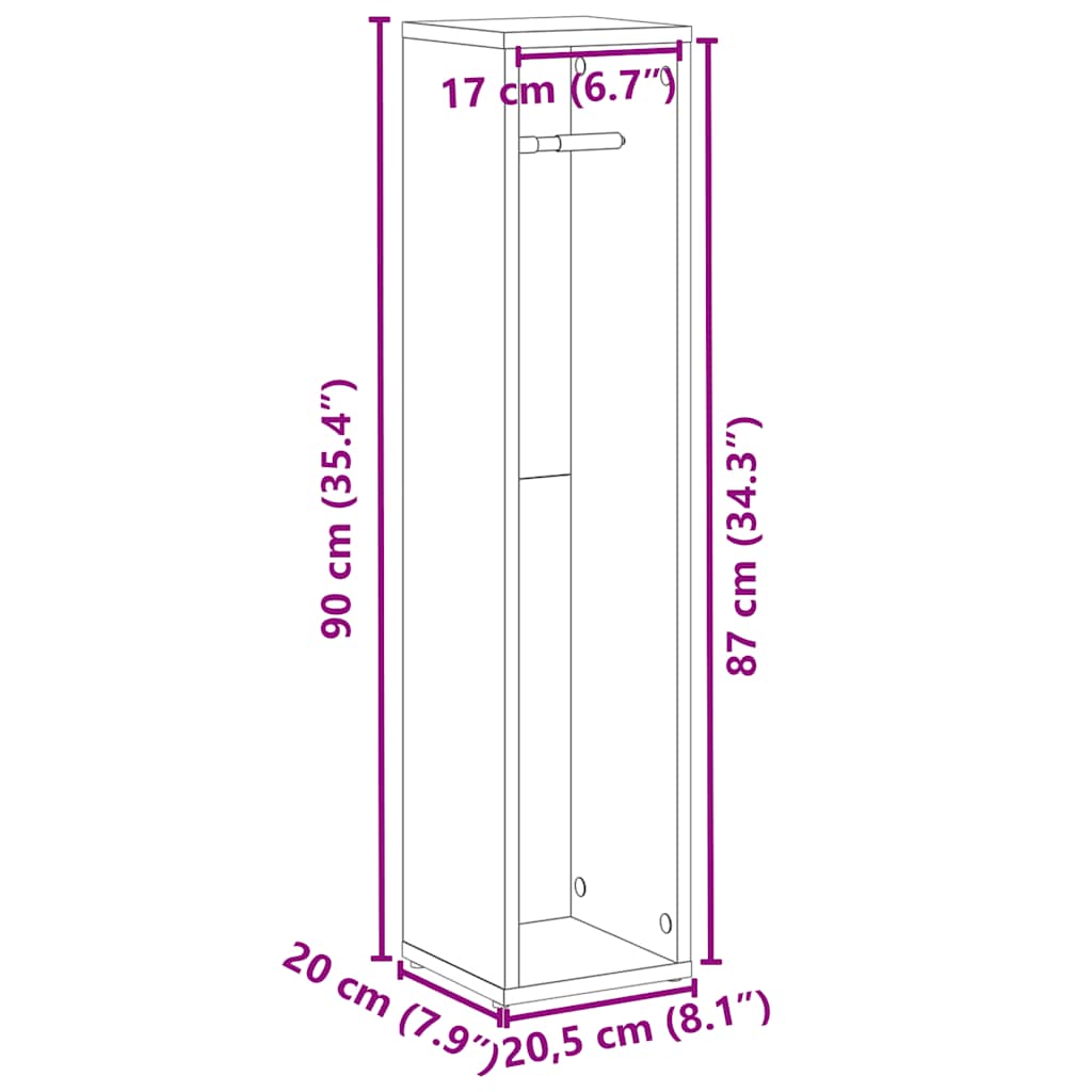Bathroom Cabinet with Toilet Paper Holder Rustic Wood Look 8.1 X 8.1 X 35.4 In (20.5 X 20 X 90 Cm)