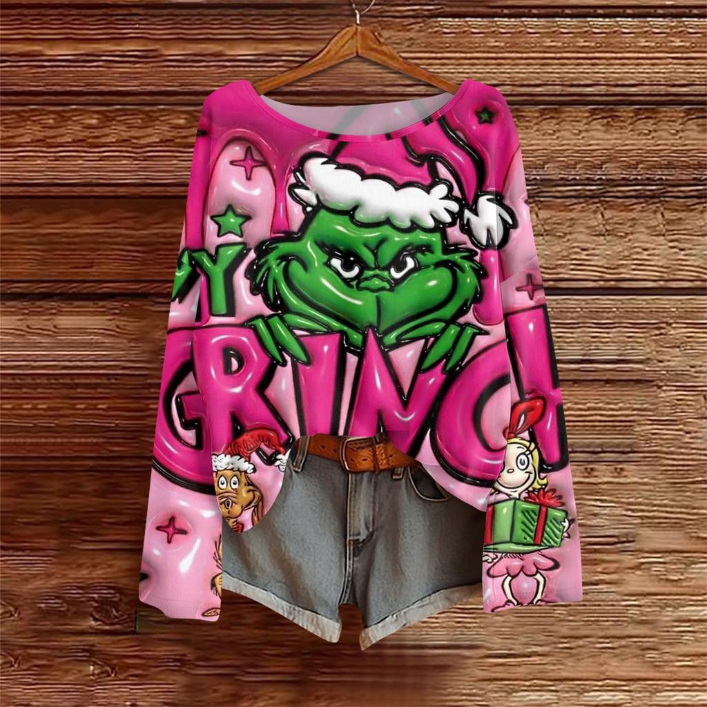 Long Sleeve Shirts For Women Printed Tees Blouses Casual Plus Size Basic Tops Pullover