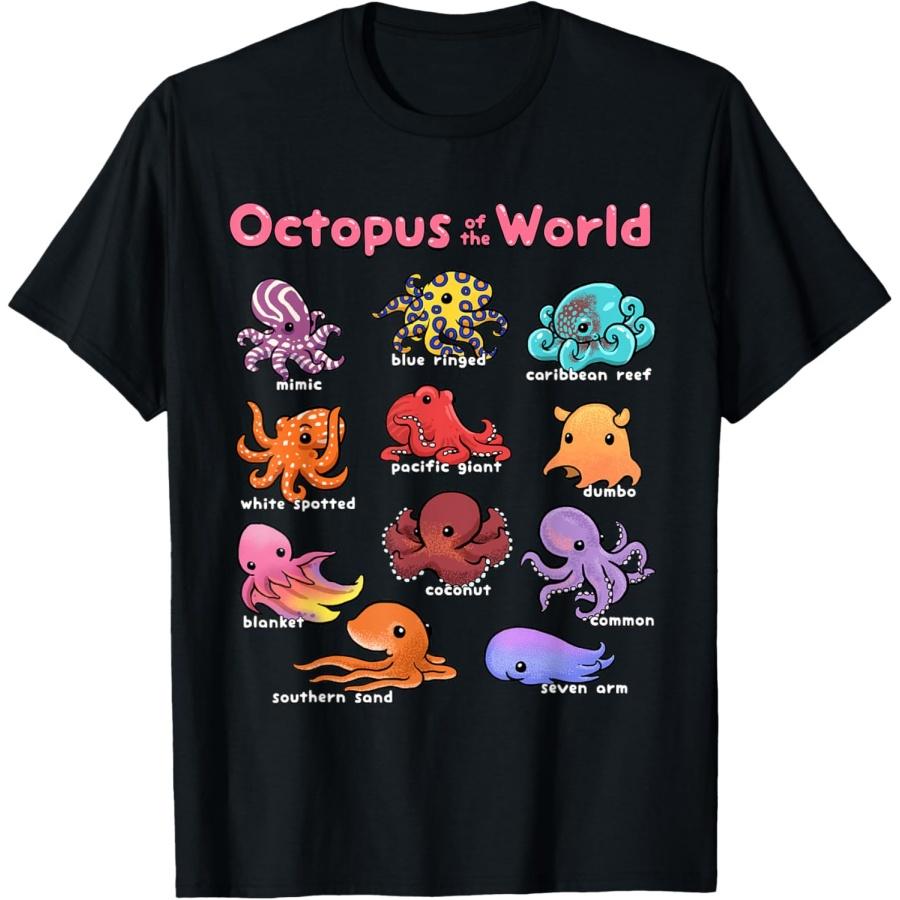 Octopus Sea Animals of the World Octopus Lover Marine Life T-Shirt S