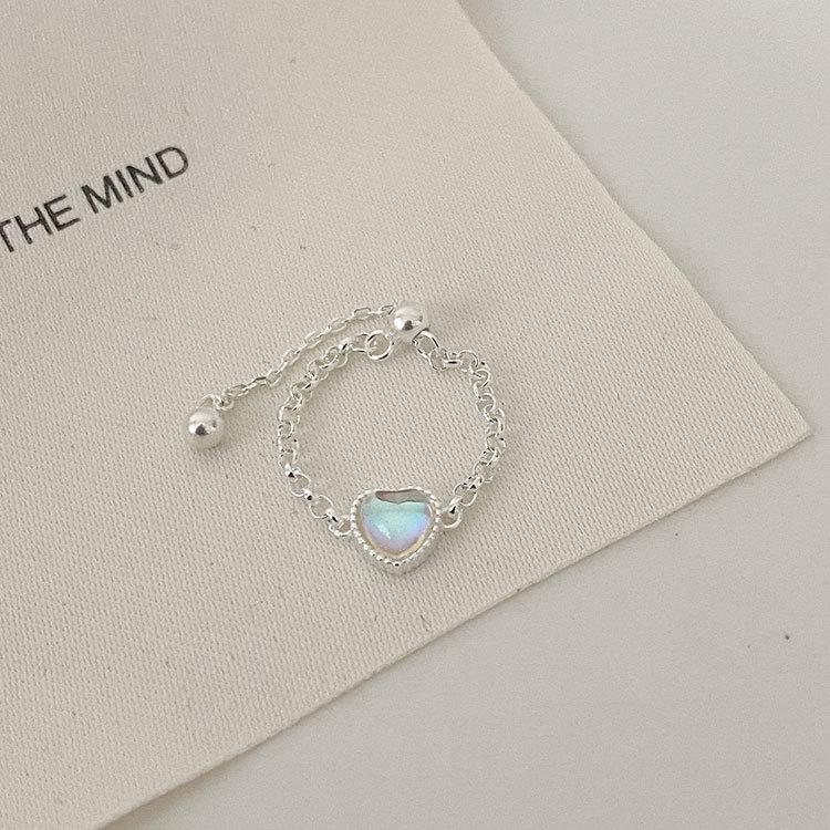 925 Sterling Silver Heart Moonstone Ring for Women - Simple Oval Naked Chain Index Finger Ring