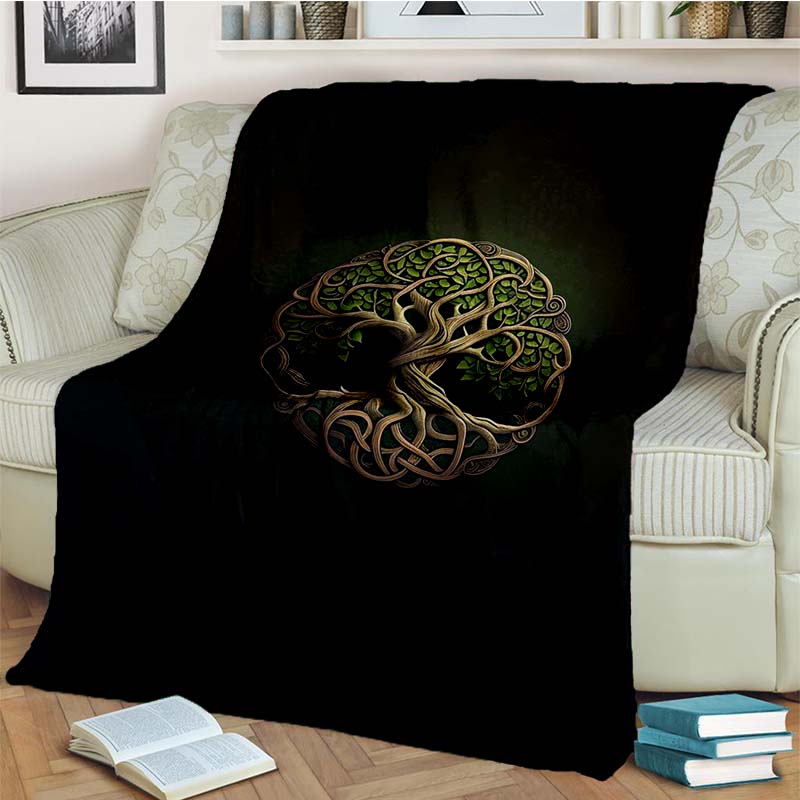 Tree of Life Mystical Celtic Art Print Flannel Blanket Cozy Warm Throw Sofa Bedroom Present Indoor Home Party Lounge Decor