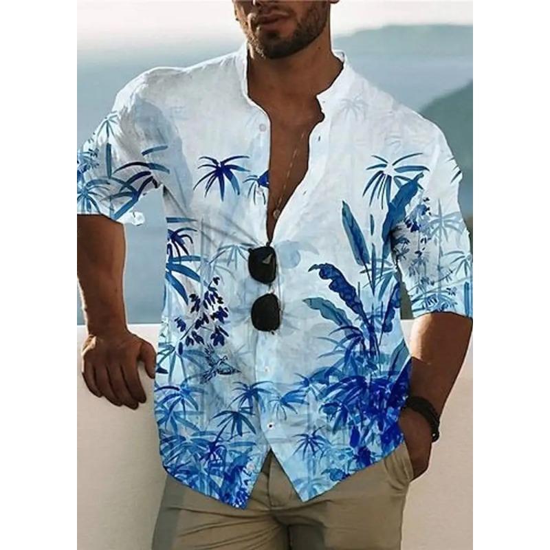 New Trend Men's Shirts Casual Floral Printed Lapel Button Long Sleeve Light Luxury Tops Clothes