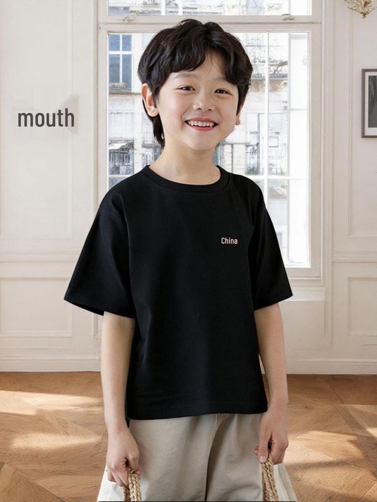 220g Kinder Cartoon Reines Baumwoll Kurzarm T-Shirt, Jungen & Mädchen Lässiges Trendiges Marken T-Shirt