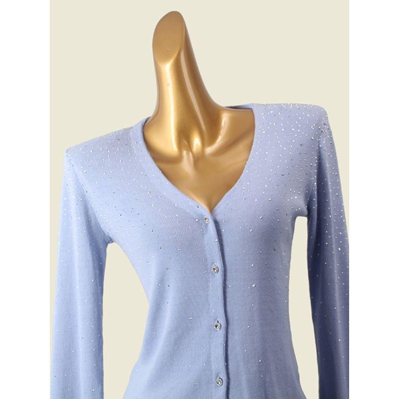 Starry Hot Rhinestone V-neck Knitted Cardigan Women's Foreign Trade Original Order Pure Color Single-Breasted Thin Long Sleeve Outer Wear Blouse