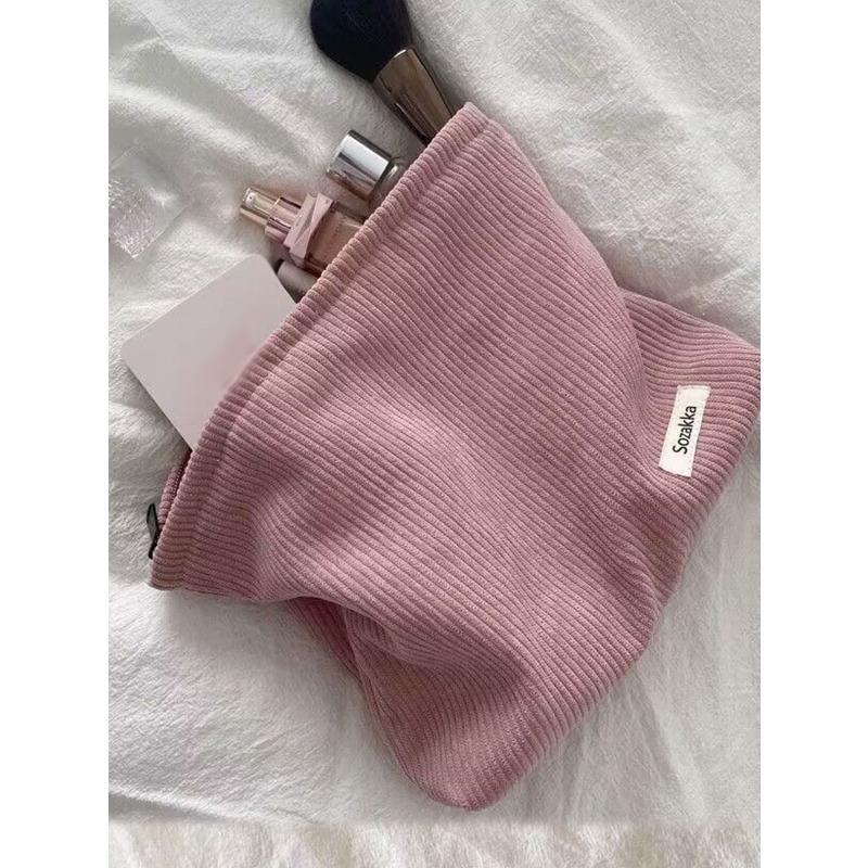Large Capacity Corduroy Cosmetic Bag Raspberry Pink, Multiple Purpose Storage Bag