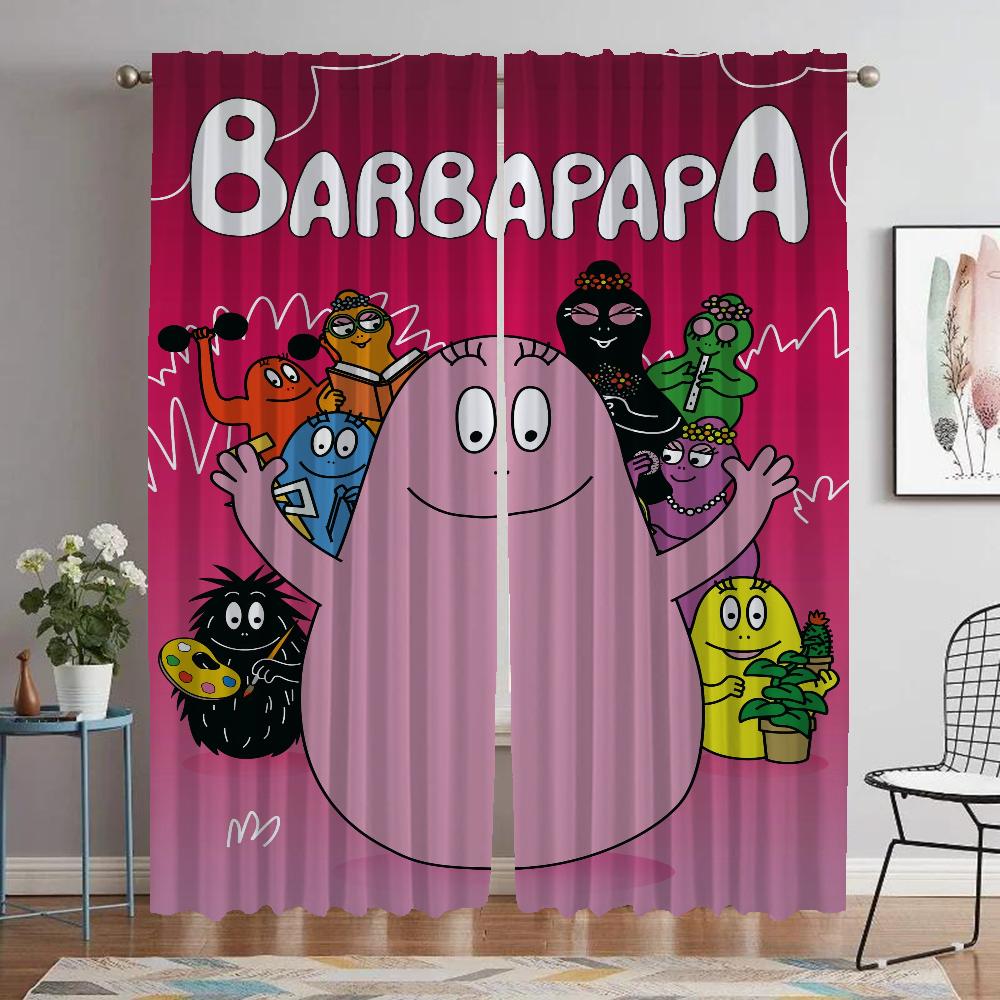 Les Barbapapa Window Curtain for Room 2 Panel Kitchen Curtains Partition Tulle for Bedroom Shades Home Interior Curtains Living