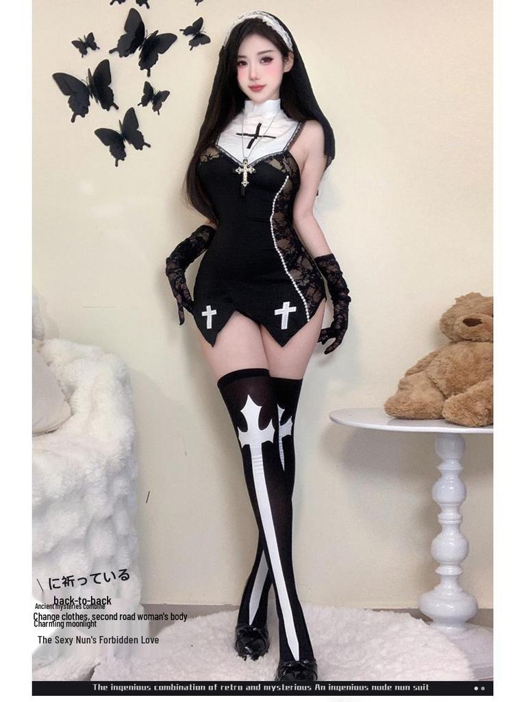 Abstinent Nun Sexy Lace Lingerie Set - See-Through Pajamas Nightgown
