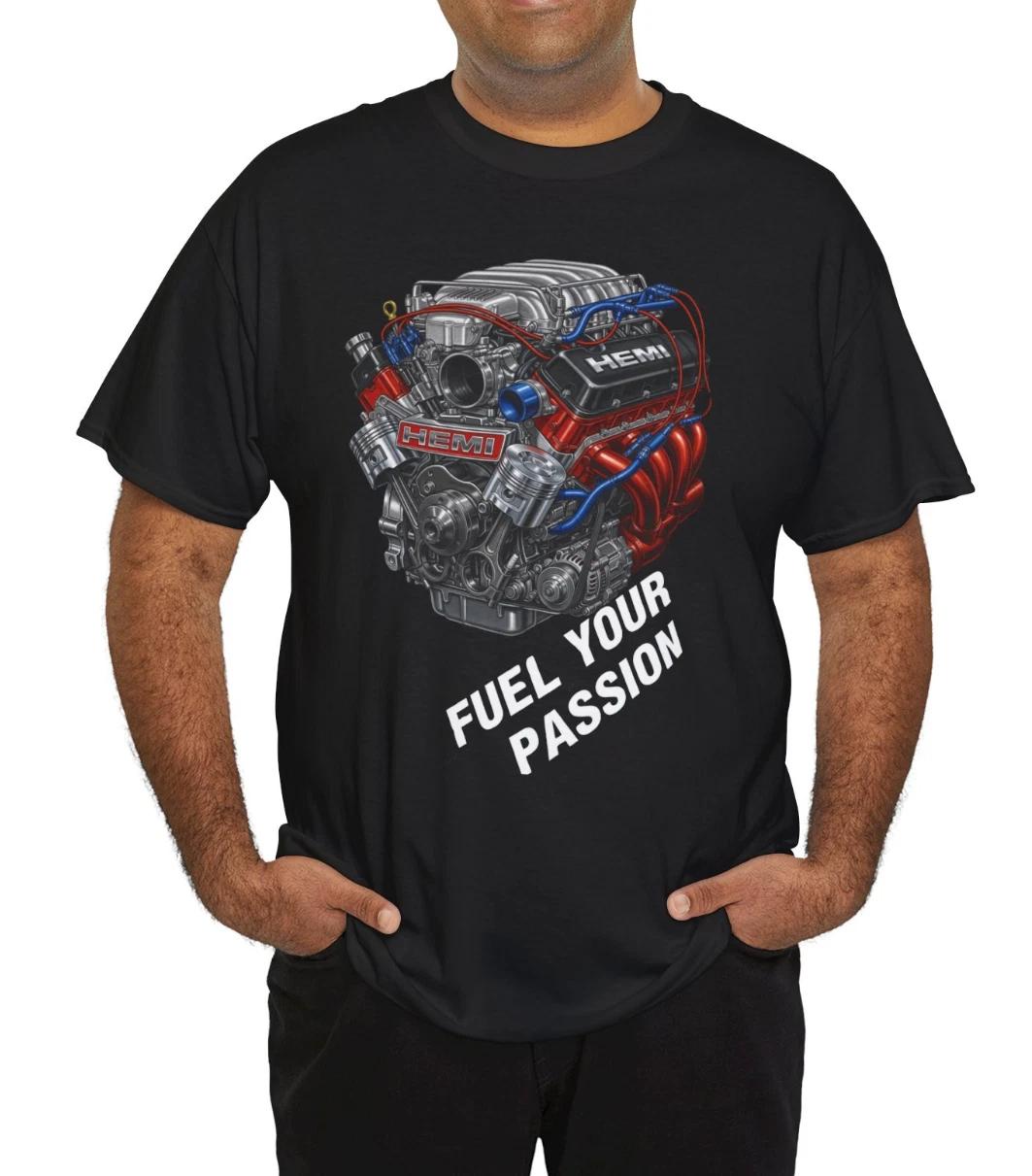 Men s and Women s T-shirts HEMI Men T-Shirt Mopar Fuel Your Passion Engine Graphic Crew Neck Tee New M