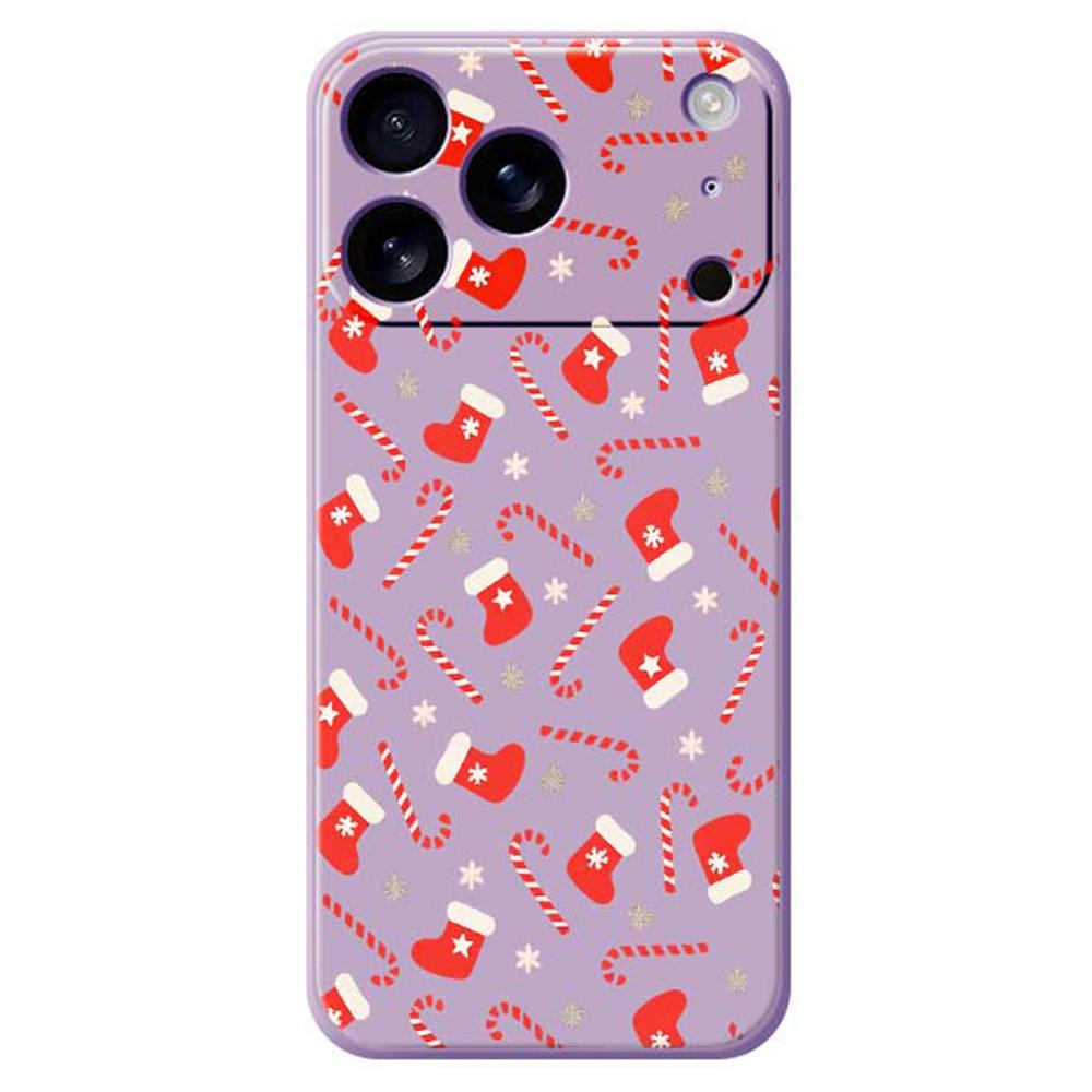 For iPhone 17 Pro Case Red Canes and Stockings Pattern Printing Straight Edge TPU Phone Back Cover
