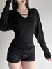 KaiKuo Y2K Style Slim V-Neck T-shirt - Women's Autumn/Winter 2025 Collection