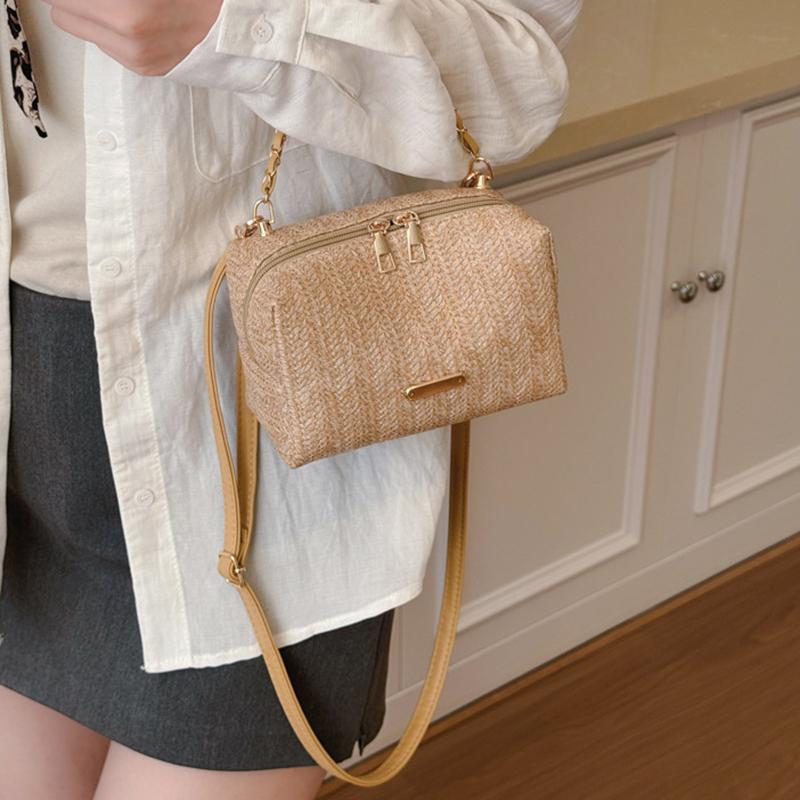 Yogodlns Fashionable Stylish Woven Straw Women's Bag New Trendy Chain Handbag Simple Woven Shoulder Crossbody Bag