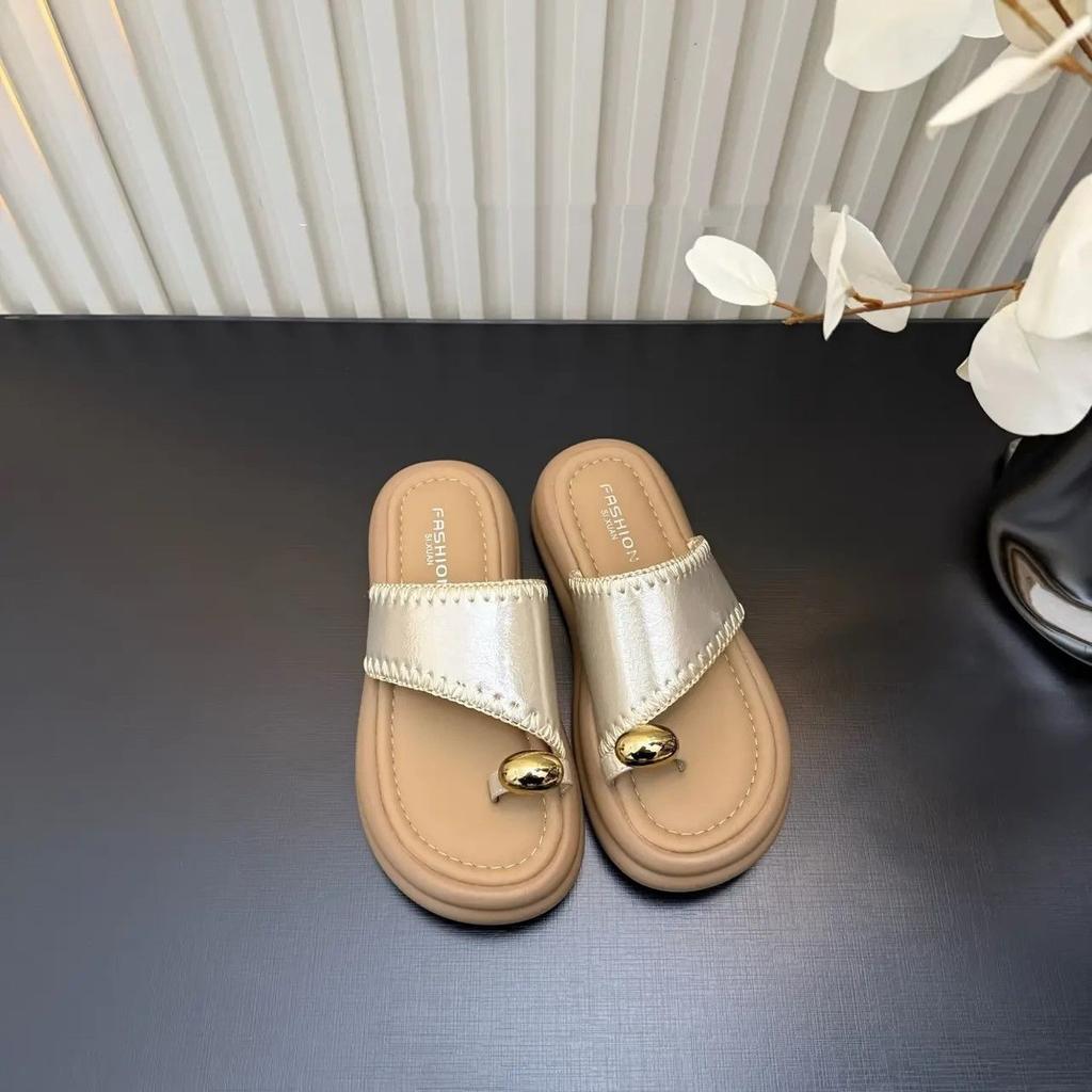 Set of Toe Cool Slippers Women's Summer 2025 New Fashion Work with Skirt Cool Slippers Thick Bottom Beach Travel Tide