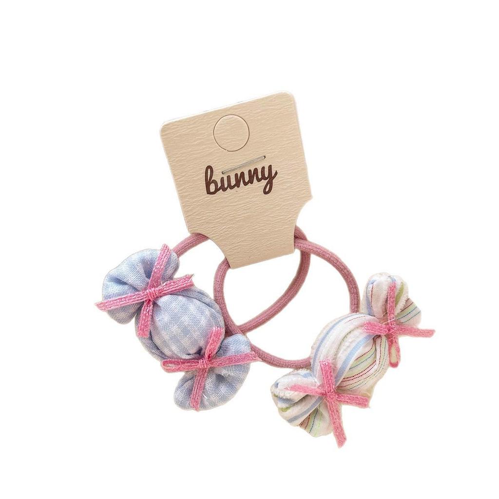 Blue Heart Plaid Bow Hair Clip & Rubber Band Set for Kids