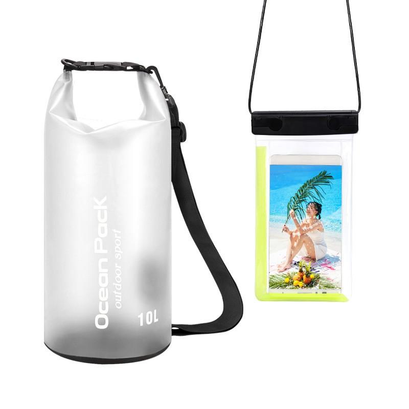 Waterproof PVC Dry Bag Beach Swimming Rafting Hiking Camping Outdoor Sports 2L 5L 10L 15L 20L Transparent Semi-Transparent 5L Single Strap