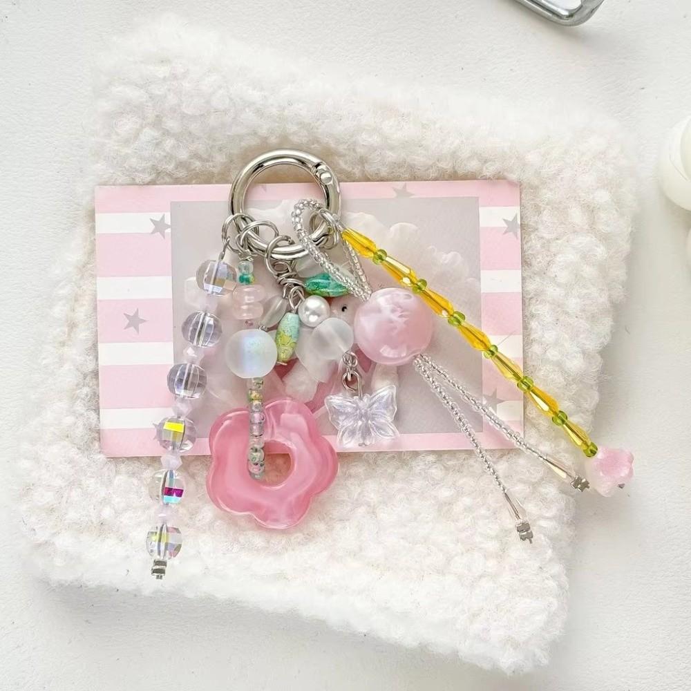 Tassel Beaded Keychain Pink Flower Hangings Ornaments Cute Bag Charm