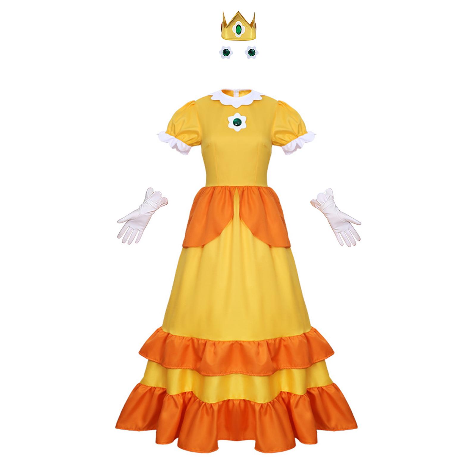 

Girls Princess Dress Costume with Crown and Gloves Full Length Puff Sleeves Dress for Kids Party Dress Up 110
