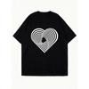 Nadměrné tričko s potiskem optické iluze černého srdce, ležérní oblečení pro ženy, letní módní výrazný top, streetwearový trendy outfit