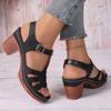 New Round Toe Shoes One-piece Buckle Large-sized Thick High-heeled Sandals