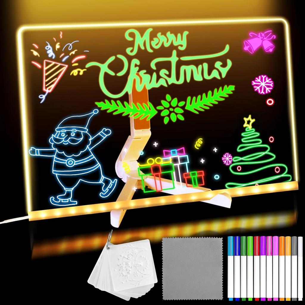 Lumiboard LED Drawing Board, Light Up Acrylic Dry Erase Board 11.8x7.9” with Stand, LED Note Board with Colors, Acrylic Message Writing Board with