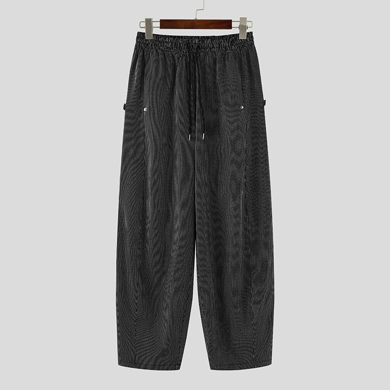 INCERUN Men Drawstring Elastic Waist Striped Casual Loose Harem Pants