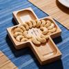 Wooden Prayer Bowl 4-Compartment Serving Tray for Bread Cakes Fruit And Desserts Reusable Dinnerware for Family Gatherings Party Supplies