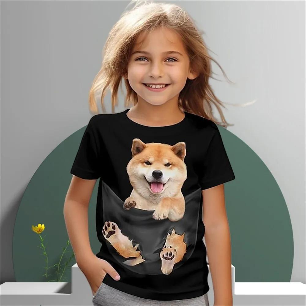 Creative Dog Children's T-Shirt Boy Summer Fashion Top Shirts Short Sleeve Novelty Round Neck T-Shirts Junior Girls' Clothing