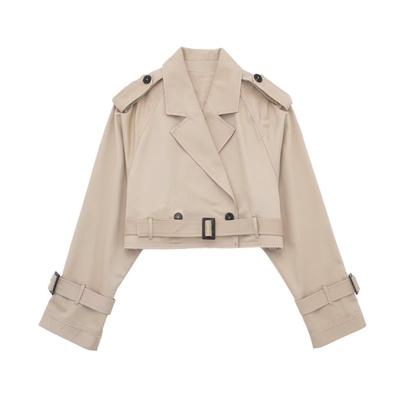 Damenmode Gürtel Cropped Trenchcoat Vintage Kerb Hals Langarm Weibliche Chic Lady Mantel Outfits