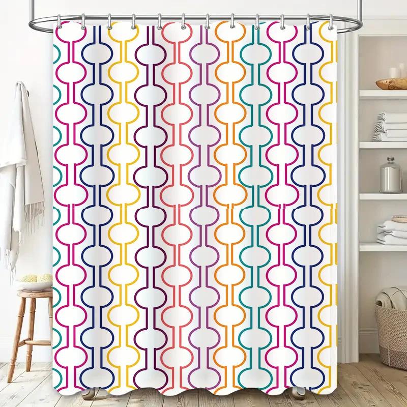 Stylish Colorful Pattern Shower Curtain For Bathroom Decor Waterproof Fabric With Eye Hooks Loop Design