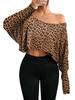 2026 Leopard Print Off-shoulder Cropped Long-Sleeve Top for Women