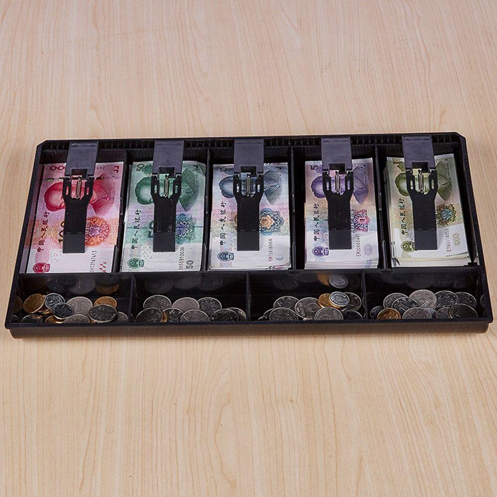 Multi-grids Cashier Box Multifunctional Plastic Clip Drawer Cash Tray Compartments for Money Storage Black Drawer Insert Tray