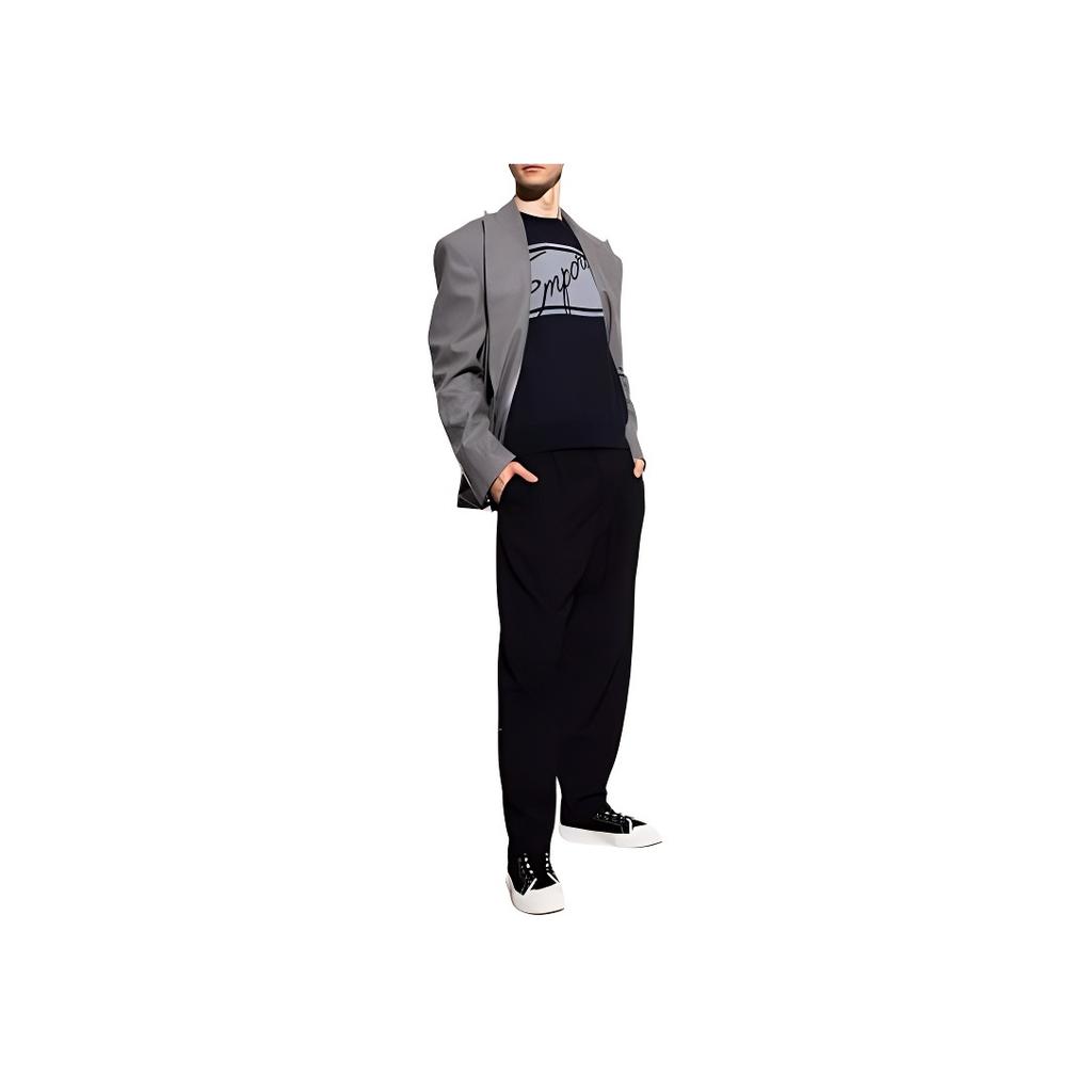 Emporio Armani Letter Embroidered Round Neck Casual Long Sleeve Knit Sweater Men Sweater Black 3K1MXE-1MLYZ-0920