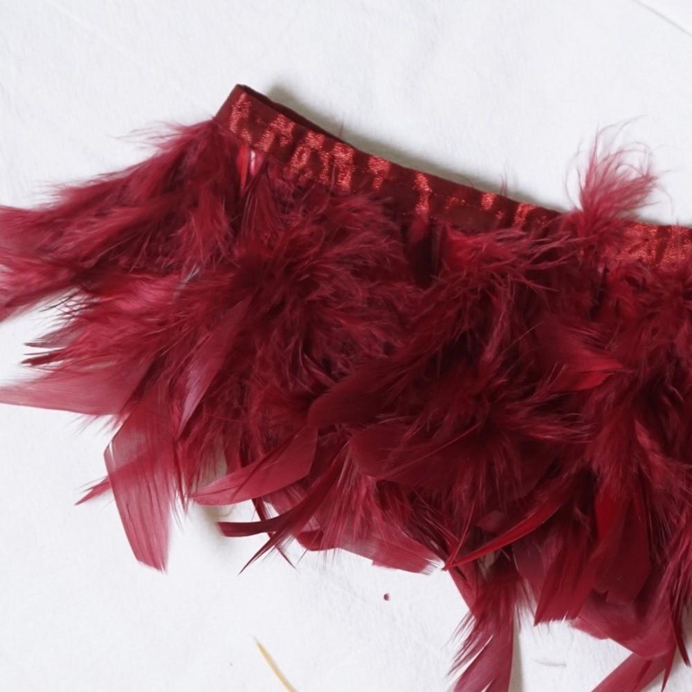 Matériau Plume de Dinde Ruban à Franges de Plumes Longueur 1 Mètre Garniture de Plumes Moelleuse Costume de Danse rouge vin
