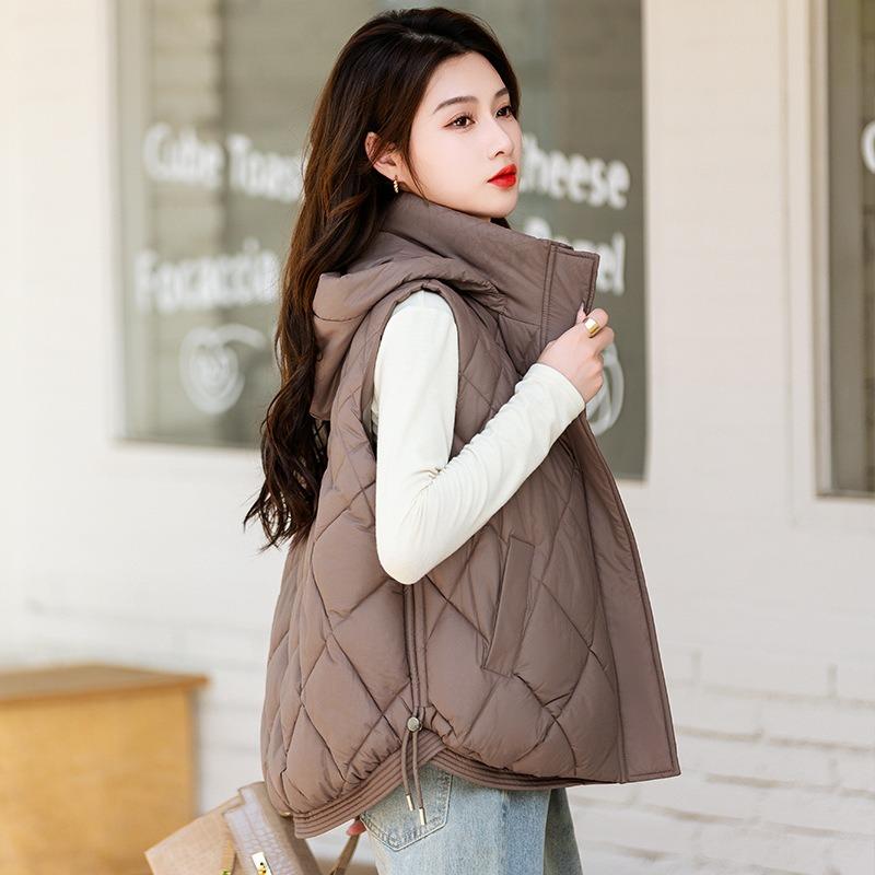Jacket down cotton vest women's autumn and winter new temperament hooded cotton-padded vest short vest diamond