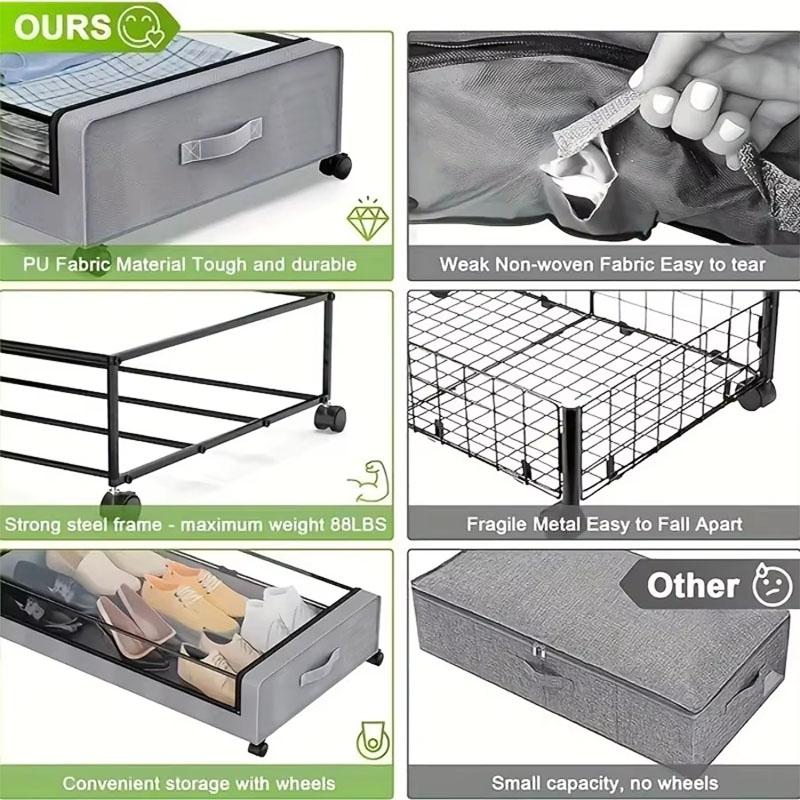 Large Capacity Transparent Lid Under Bed Storage Box with Wheels & Lids Fits Shoes Clothes Ideal for Dorm Bedrooms Storage Box